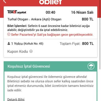 Obilet İptal Güvence Bedelinin Satın Aldığımda Değişmesi
