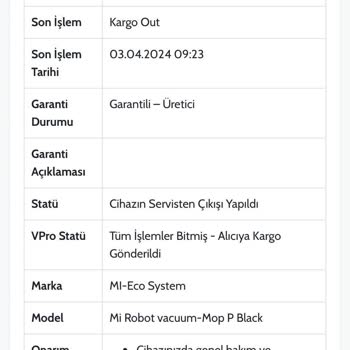 Ouno Service Xiaomi Mop Pro Cihazın Garantiliyken Onarılamadığı Halde Ücret Alması