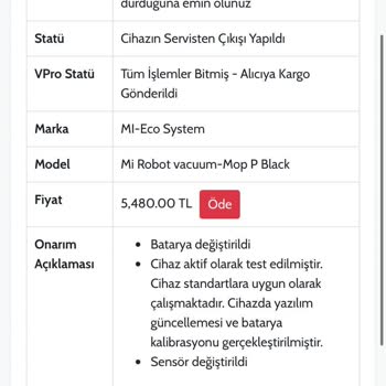 Ouno Service Xiaomi Mop Pro Cihazın Garantiliyken Onarılamadığı Halde Ücret Alması