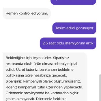 Getir Yemek Siparişi Getirmiyor