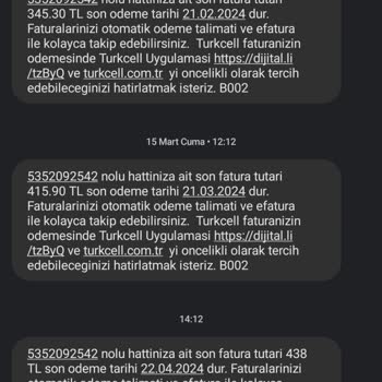 Turkcell Başka Numaraya Ait Borç Mesajları