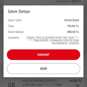 Cvmaker.com.tr İznim Ve Bilgim Olmadan Para Çekimi