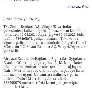 Ziraat Bankası Tarafından Hakkımda Yapılan İzinsiz Sigortalama İşlemi