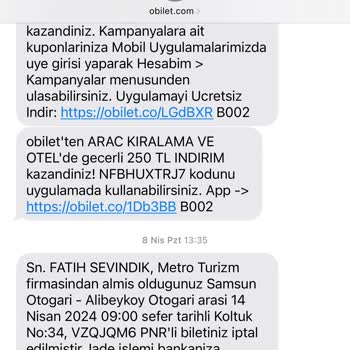 Obilet Para İademi Yapmadı