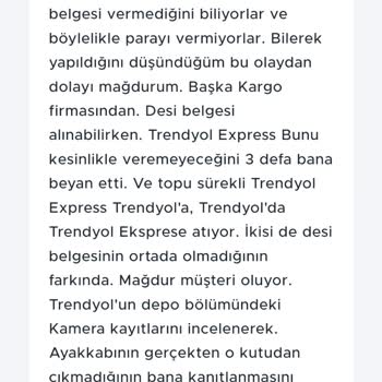 Trendyol Ekspress Desi Belgesi Vermiyor