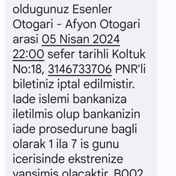 Obilet Otobüs İptal Ücret İadesini Yapmadı.