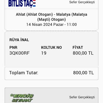 Bitlis Taç Turizm Yolculuk Yapmadığım İçin Para İadesi