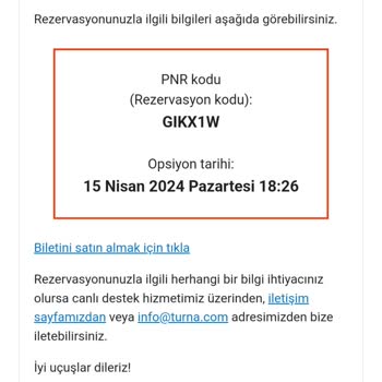 Turna.com Bilet Satın Alma Sorunu Ve İade Talebi