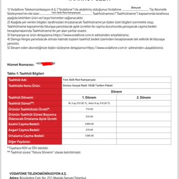 Başvurudan Sonra Ücreti Değişen Tarife - Vodafone