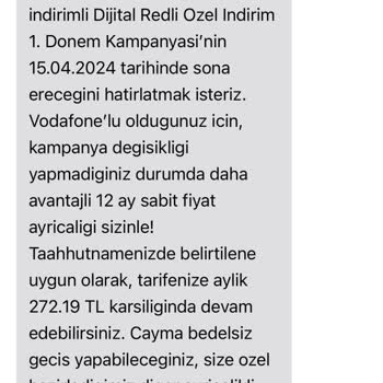 Başvurudan Sonra Ücreti Değişen Tarife - Vodafone