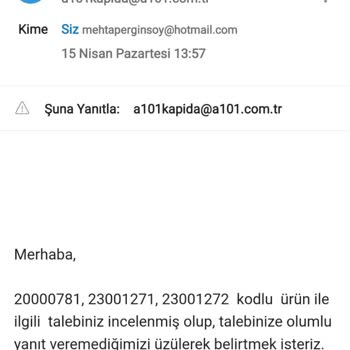 A101 Eksik Ürün Gönderip Para İadesi Yapmıyor