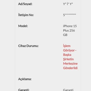 Apple İPhone 15 Plus (sıfır Cihaz) Bozuk