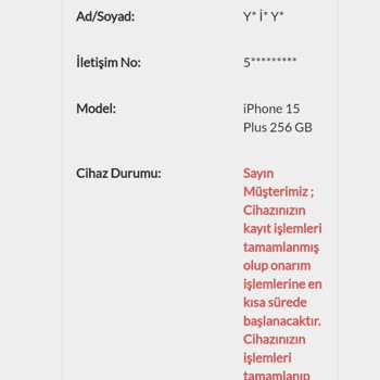 Apple İPhone 15 Plus (sıfır Cihaz) Bozuk