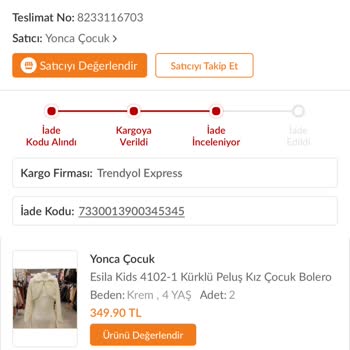 Trendyol'da Yonca Çocuk İsimli Satıcının Analiz Deyip Kaybolması
