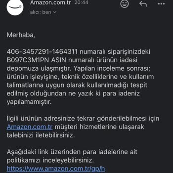 Amazon TR Gönderdiği Kusurlu Ürün İçin İade/Değişim Yapmıyor