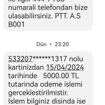 PTT Bank Bana Ait Olmayan Kart Ve İşlem