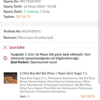 Trendyol Yemek Şikayet Sipariş İptali