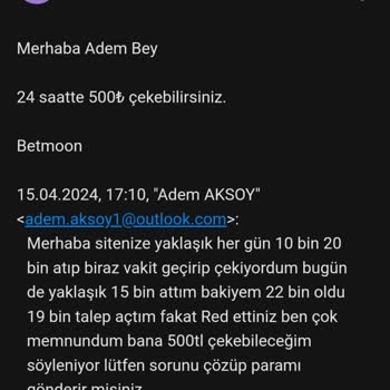 Betmoon Ödeme Alamıyorum Çekim Limiti Deniliyor
