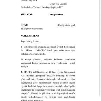 MACFit (İstanbul Avrupa) Şaka Gibi Üyelik İptali