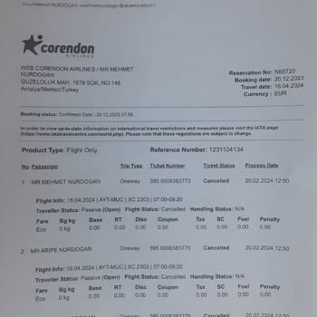 Corendon Airlines Uçuş İptali Ve Değişiklik Ücreti Problemi