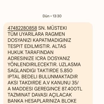 ALTAS HUKUK (SMS) Hukuk Bürosu Tarafından Gönderilen İcra Ve Tazminat İddiaları