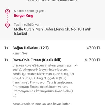 Burger King Ve Eksik Gönderdiği Ürünler