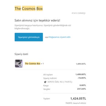 Shopify.com The Cosmos Box Shopify Üzerinden Mağaza Açıp Ürünü Göndermiyor