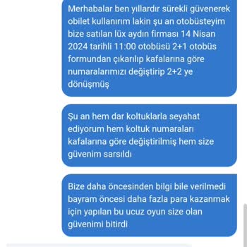 Lüx Aydın Turizm Obilet'in 2+1 Biletimizi 2+2 Ye Çevirip Fazla Para Kazanma Hırsı