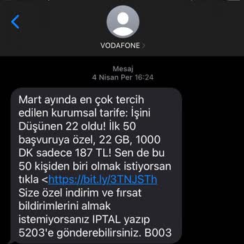 Vodafone SMS Gönderim Şikayeti