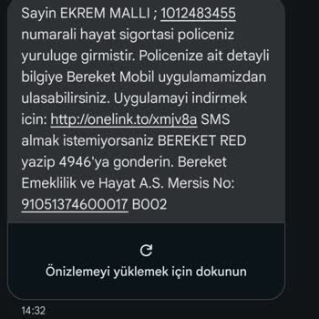 Bereket Emeklilik Rızam Dışında Gönderilen Mesaj