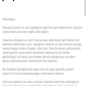 Papara Harcama İtirazının Gerçekleşmemesi