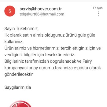 Hoover- Fairy Platinum Plus Kampanyası Sorumluluğunu Yerine Getirmiyor