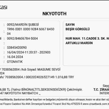 T. C. Ziraat Bankası Bilgim Dışında Para Çekimi