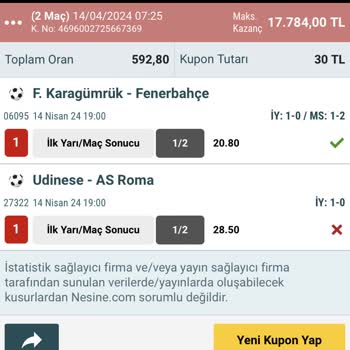 Nesine Roma Udinese Maçı Sonucu