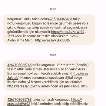 Aras Kargo Teslim Edildi Mesajı
