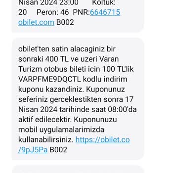 Obilet Varan Turizm Yanlış Koltuk Numarası