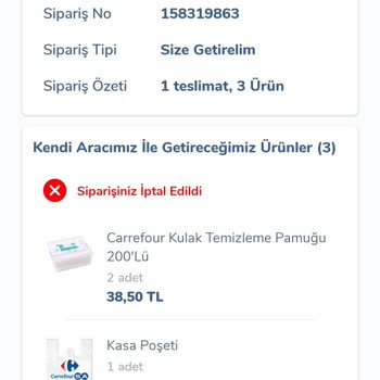 Carrefour SA İndirimden Verdiğim Siparişin İptali