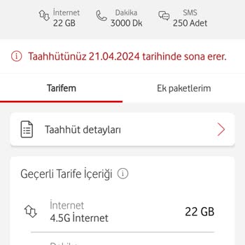 Vodafone Mevcut Tarifemin İki Katından Fazla Ücret Talep Edilmesi