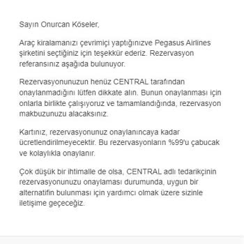 Pegasus, Cartrawler Üzerinden Yapılan Kiralamada Aracı Sağlamıyor