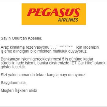 Pegasus, Cartrawler Üzerinden Yapılan Kiralamada Aracı Sağlamıyor