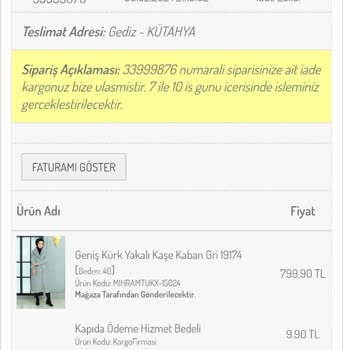 Sefamerve Ürün İadesi Yapıldı Ücreti Ödemedi.