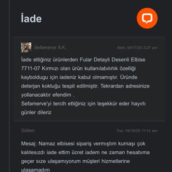 Sefamerve Namaz Elbisesi İadem Kabul Edilmedi