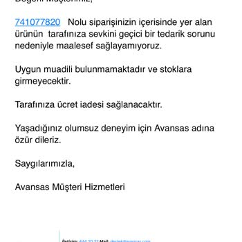 Avansas Siparişimi İptal Ediyor