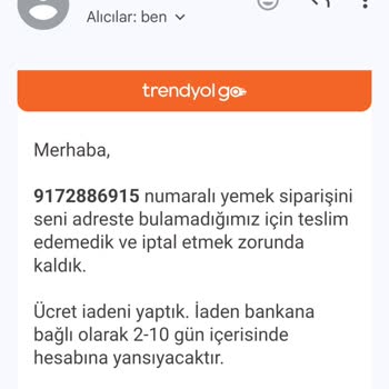 Trendyol Yemek  Para İadesi