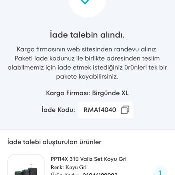 Bir Günde Kargo Bir Günde XL İade Alımı Yapmıyor.