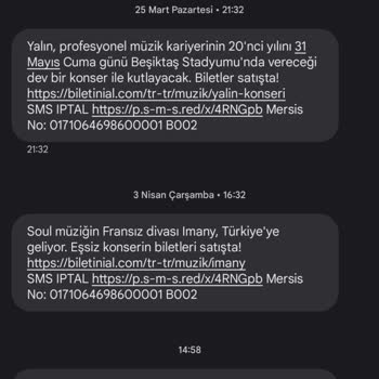 Biletinial Reklam Mesajlarını İptal Etmiyor!?