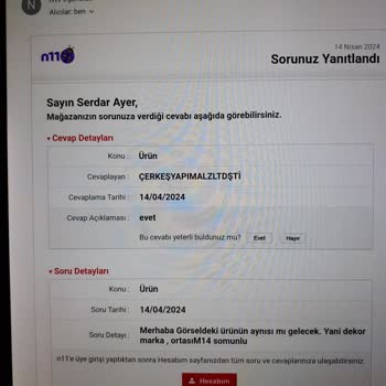 Çerkeş Yapı Malzemeleri N11 Sitesi Satıcısı İlanındaki Ürününden Farklı Marka Ürün Gönderdi.
