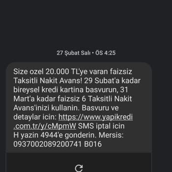 Yapı Kredi Bankası Taksitli Nakit Avans