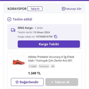 Koray Spor'dan Aldığım 44 Numara Ayakkabı 42 Numara Gönderildi