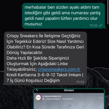 Crispy Sneakers Değişim İstiyorum Ancak Yardımcı Olmadılar
